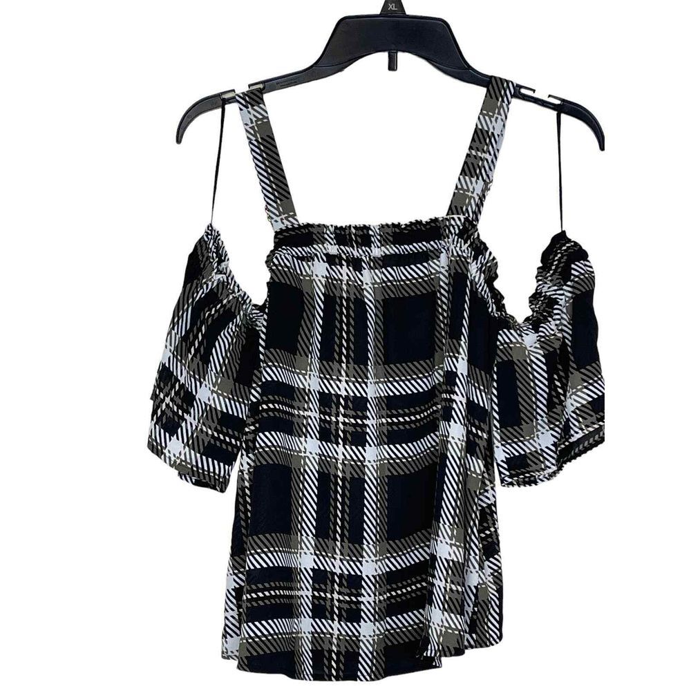 Candie's Women's Top Crop Plaid Cold‎ Shoulder JZ73W015RP Green Size Small NWT